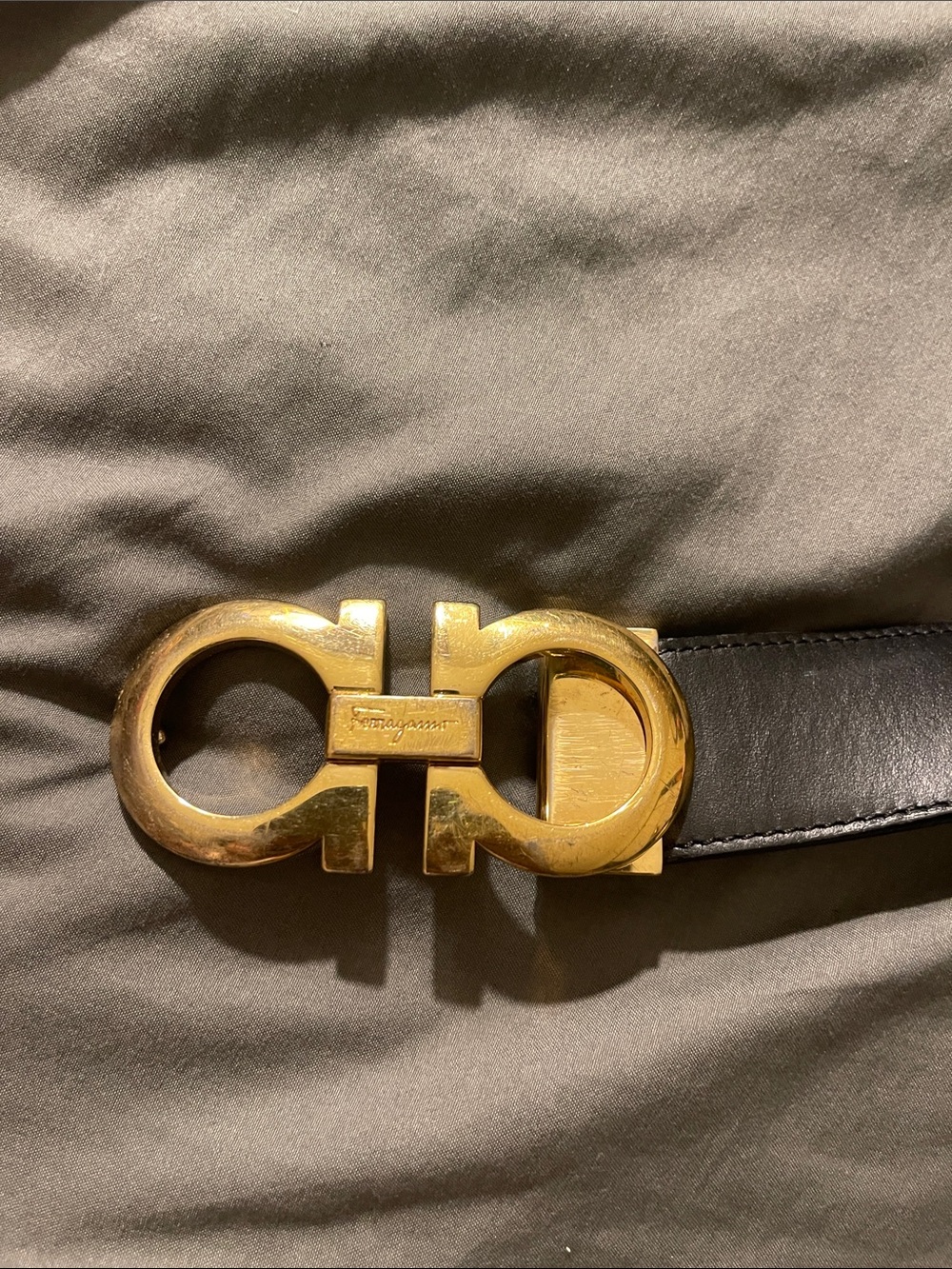 Salvatore Ferragamo Black Leather Belt with Gold Gancini Buckle